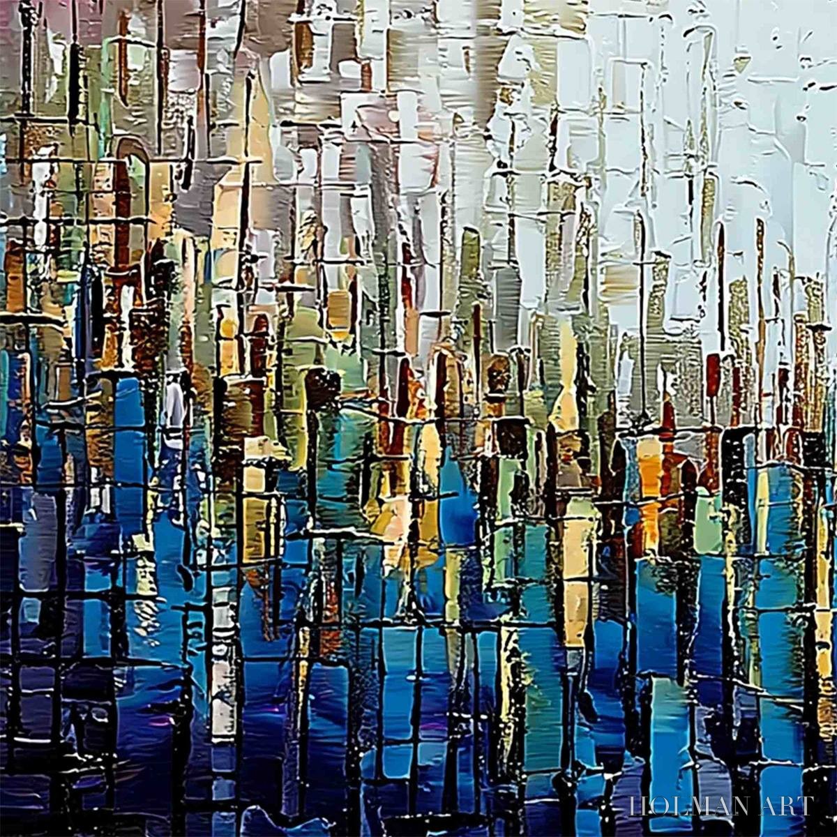 HOLMAN ART Metropolitan Gleam – Large Abstract Cityscape Palette Knife Painting - image 3