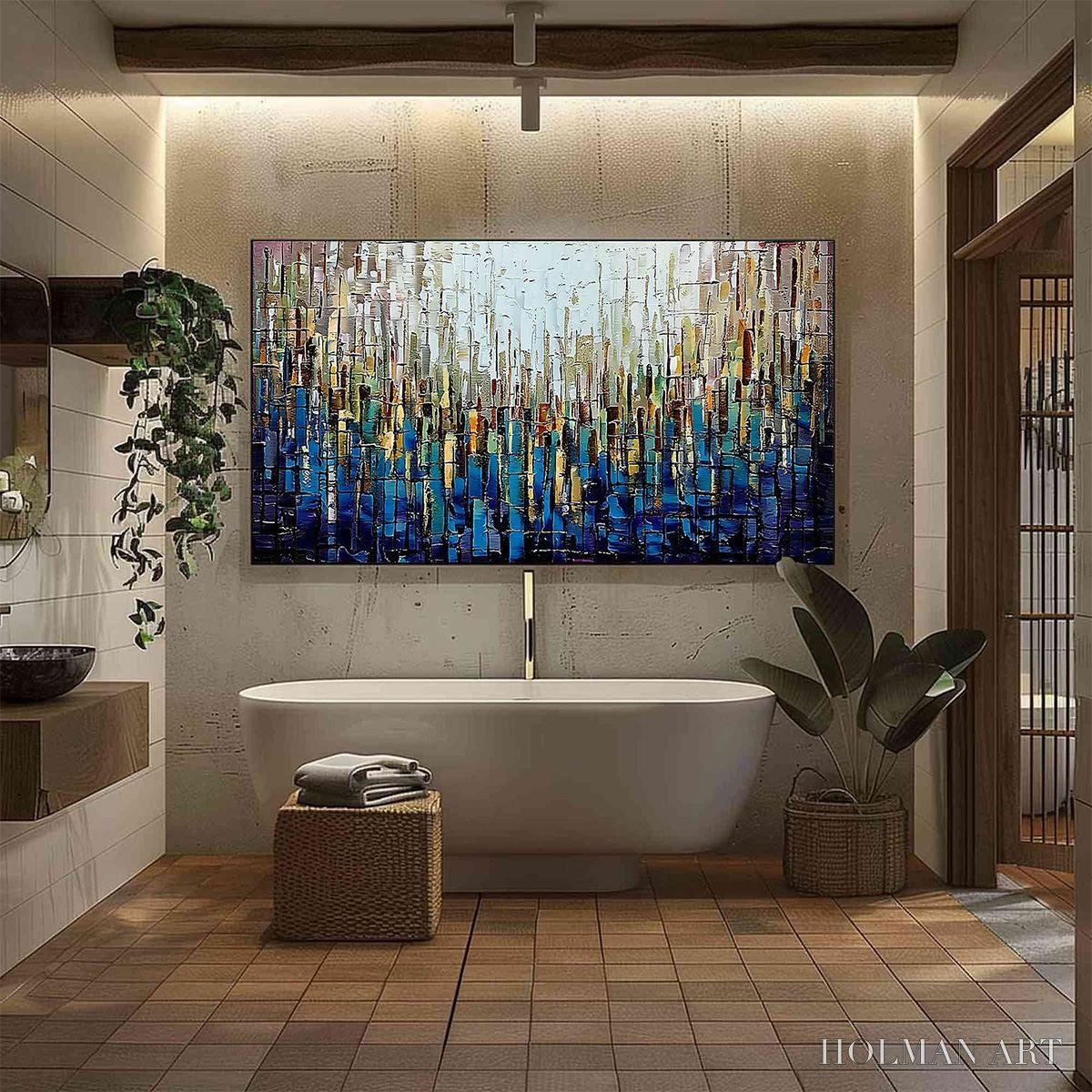 HOLMAN ART Metropolitan Gleam – Large Abstract Cityscape Palette Knife Painting - image 4