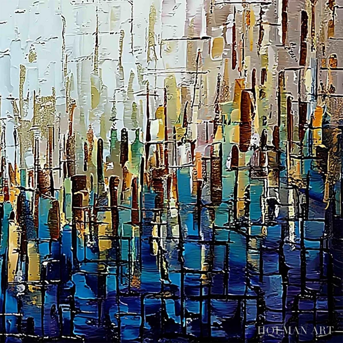 HOLMAN ART Metropolitan Gleam – Large Abstract Cityscape Palette Knife Painting - image 5