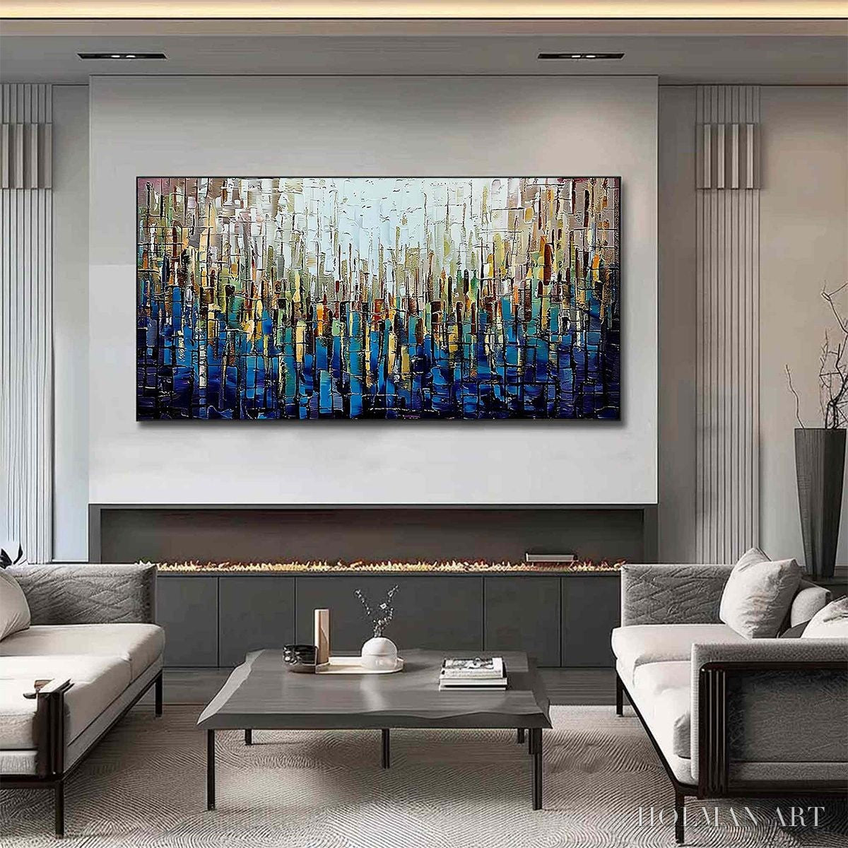 HOLMAN ART Metropolitan Gleam – Large Abstract Cityscape Palette Knife Painting - image 6