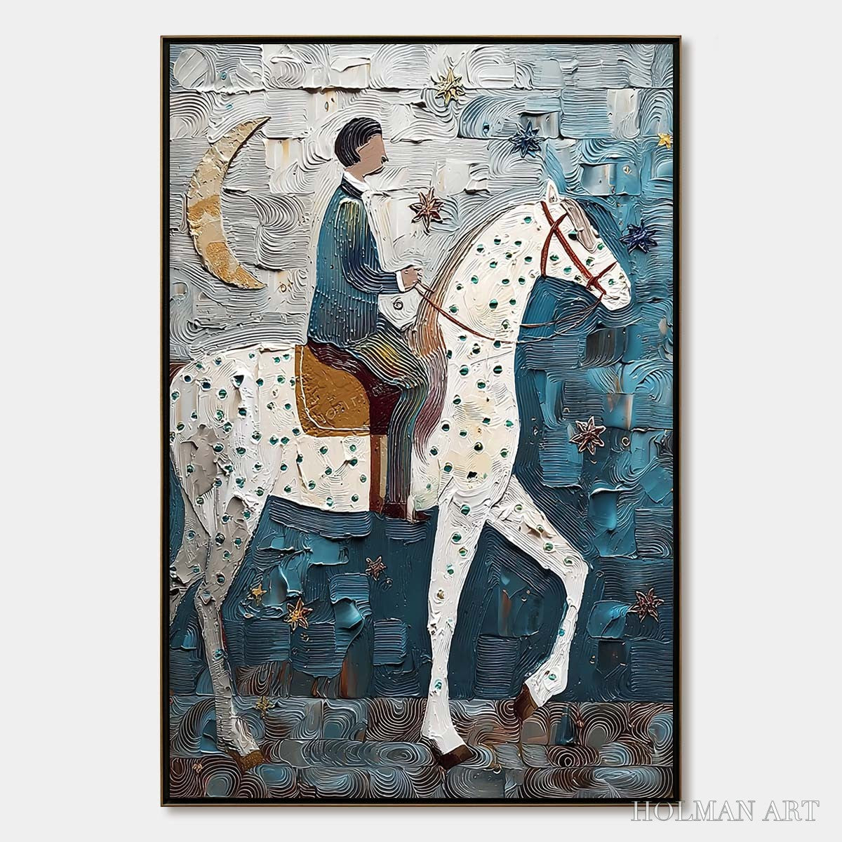 HOLMAN ART Moonlit Odyssey – Textured Figurative Painting of a Man on Horseback - image 1