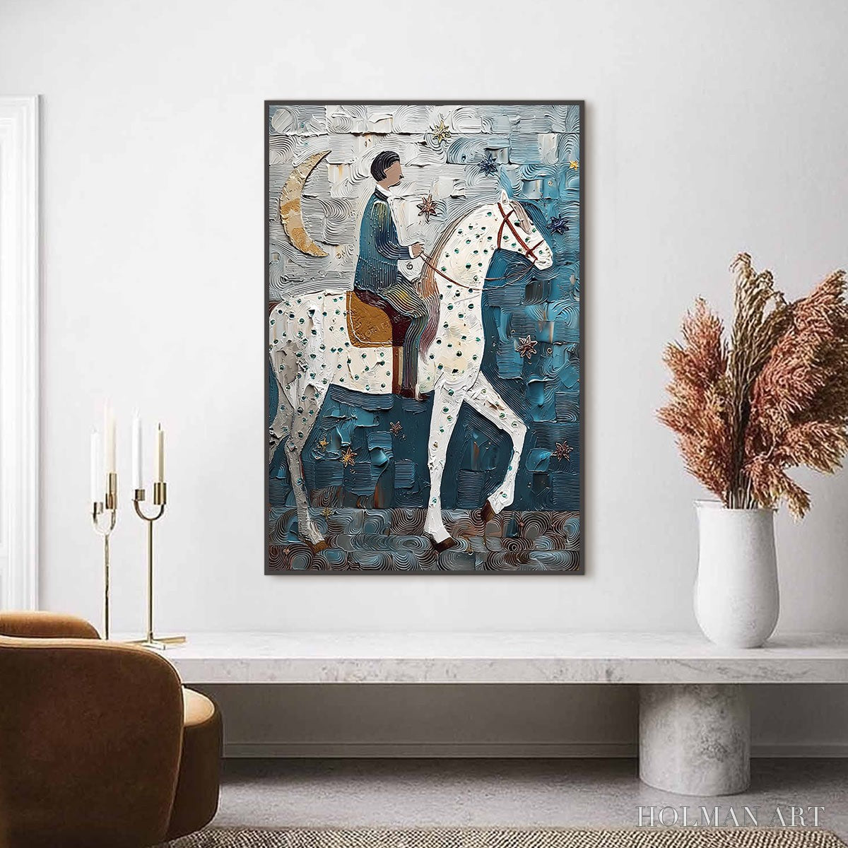 HOLMAN ART Moonlit Odyssey – Textured Figurative Painting of a Man on Horseback - image 2
