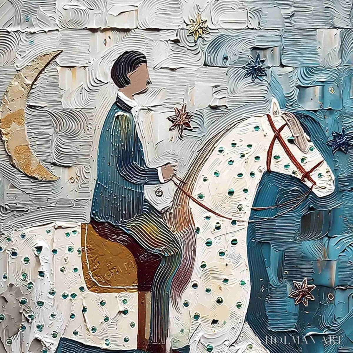 HOLMAN ART Moonlit Odyssey – Textured Figurative Painting of a Man on Horseback - image 3