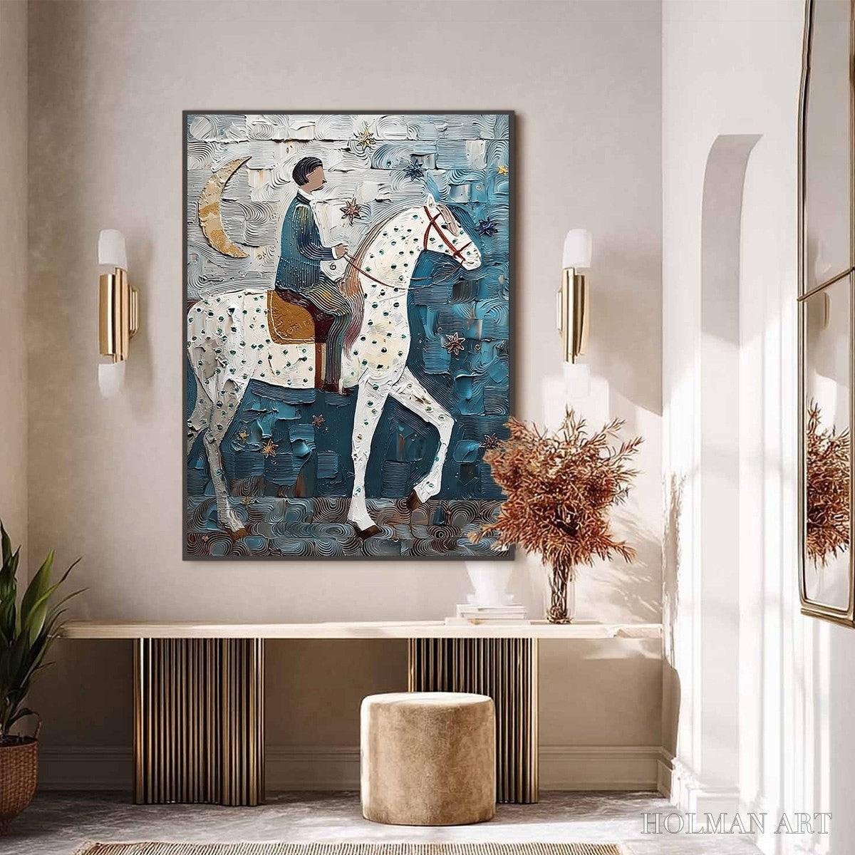 HOLMAN ART Moonlit Odyssey – Textured Figurative Painting of a Man on Horseback - image 4