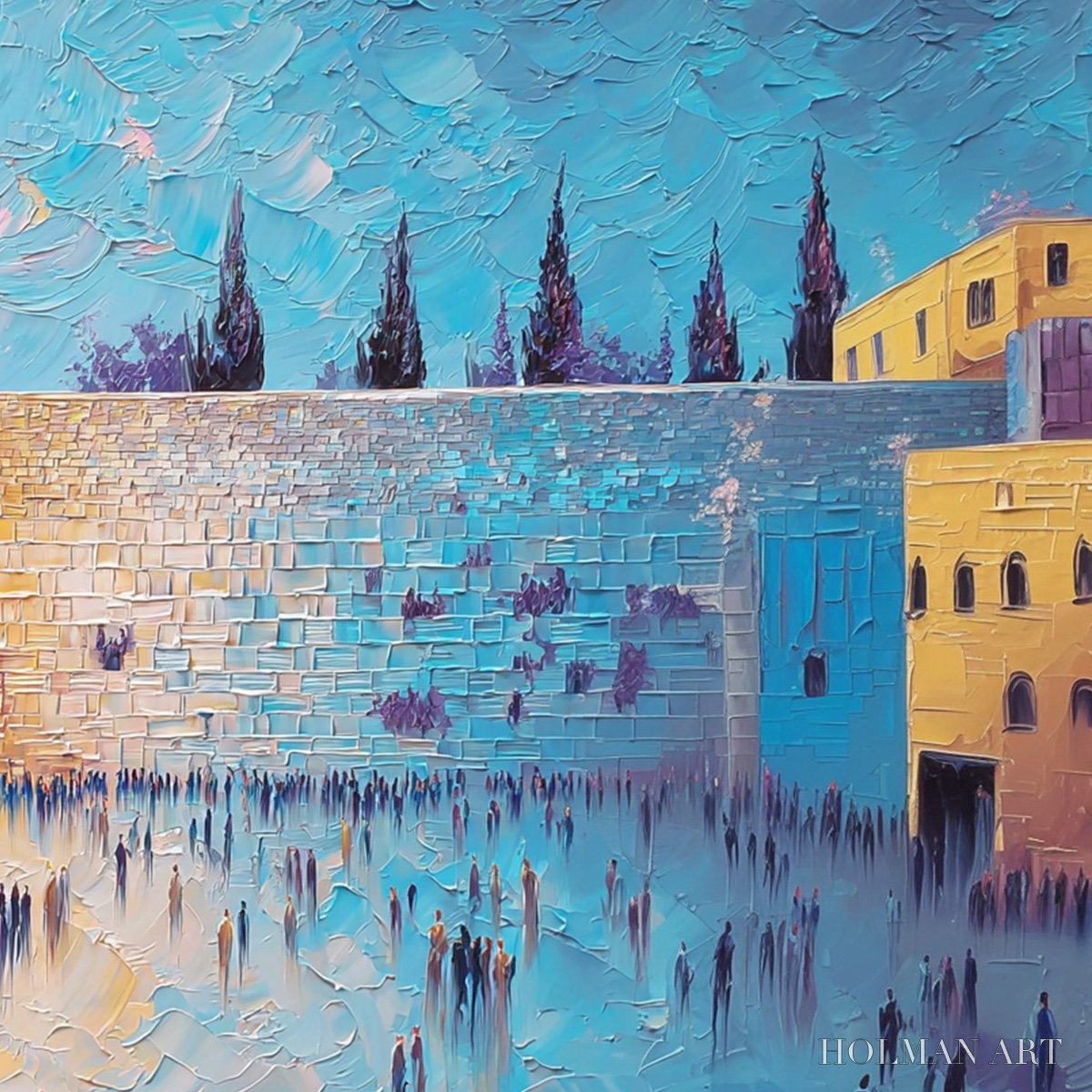 HOLMAN ART Prayer'S Echo – Heavily Textured Impasto Painting of Jerusalem's Western Wall - image 3
