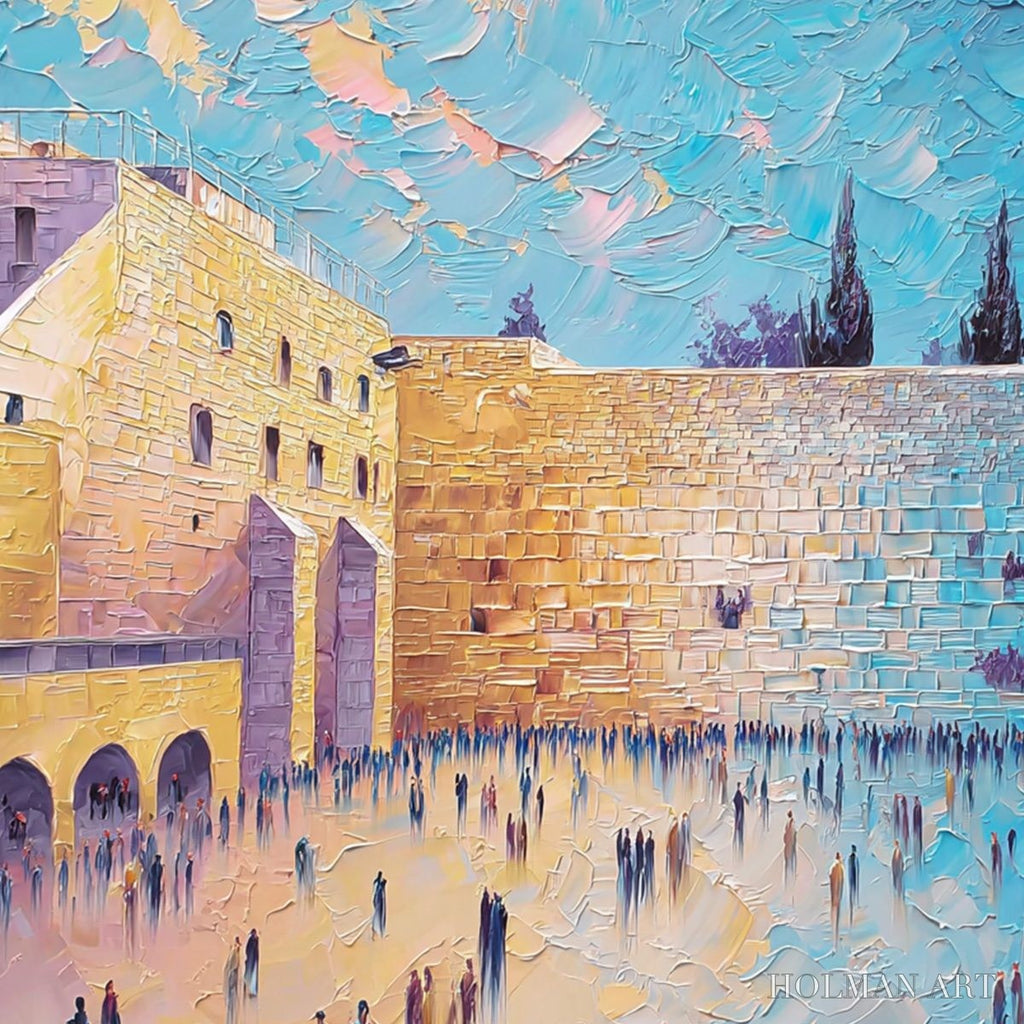 HOLMAN ART Prayer'S Echo – Heavily Textured Impasto Painting of Jerusalem's Western Wall - image 5