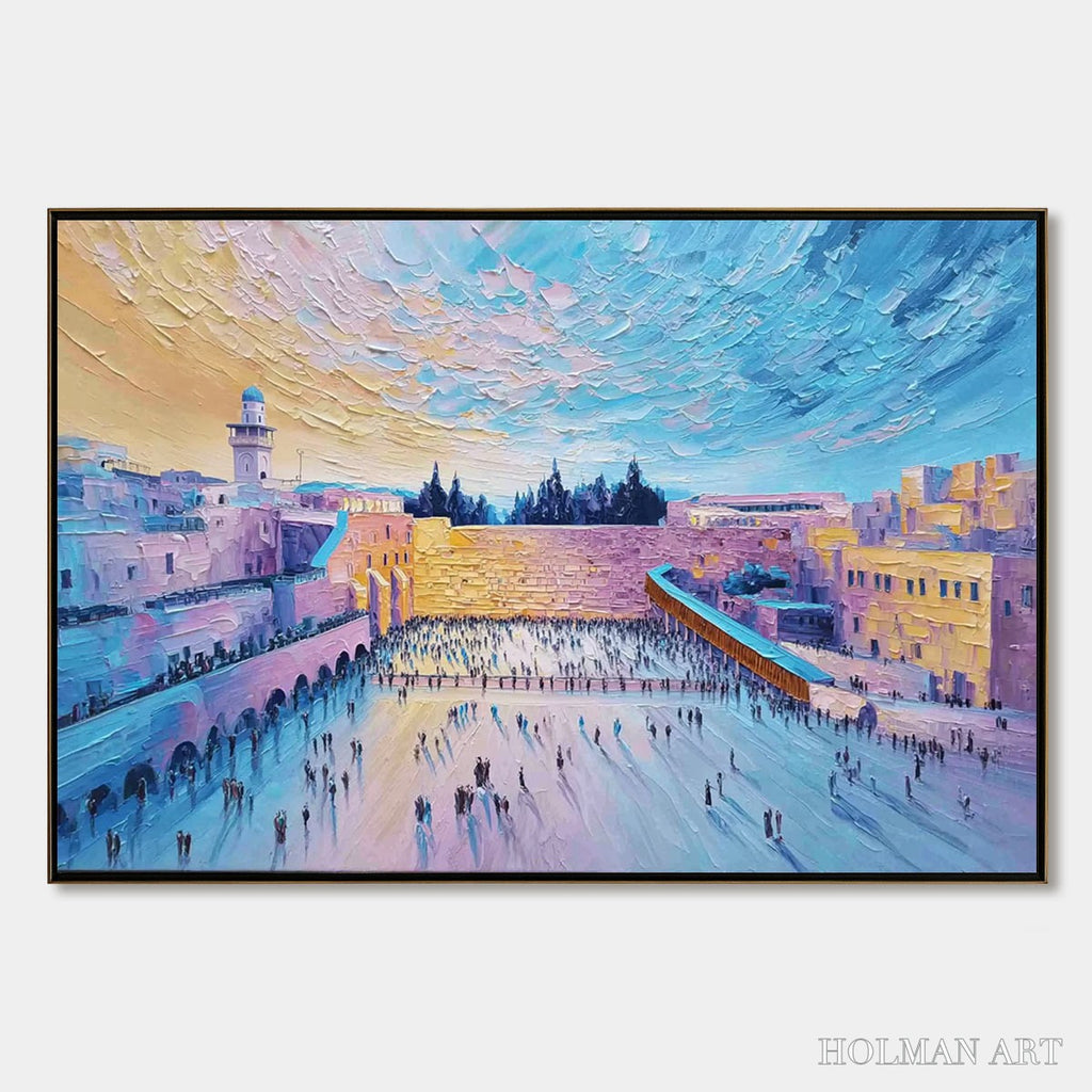 HOLMAN ART Western Wall'S Embrace – Heavily Textured Impasto Jerusalem Cityscape Painting - image 1