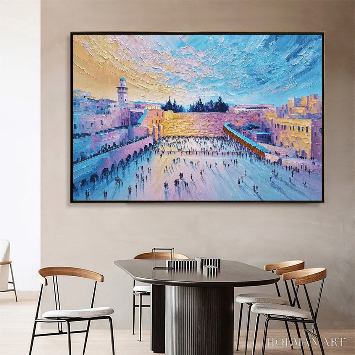 HOLMAN ART Western Wall'S Embrace – Heavily Textured Impasto Jerusalem Cityscape Painting - image 2
