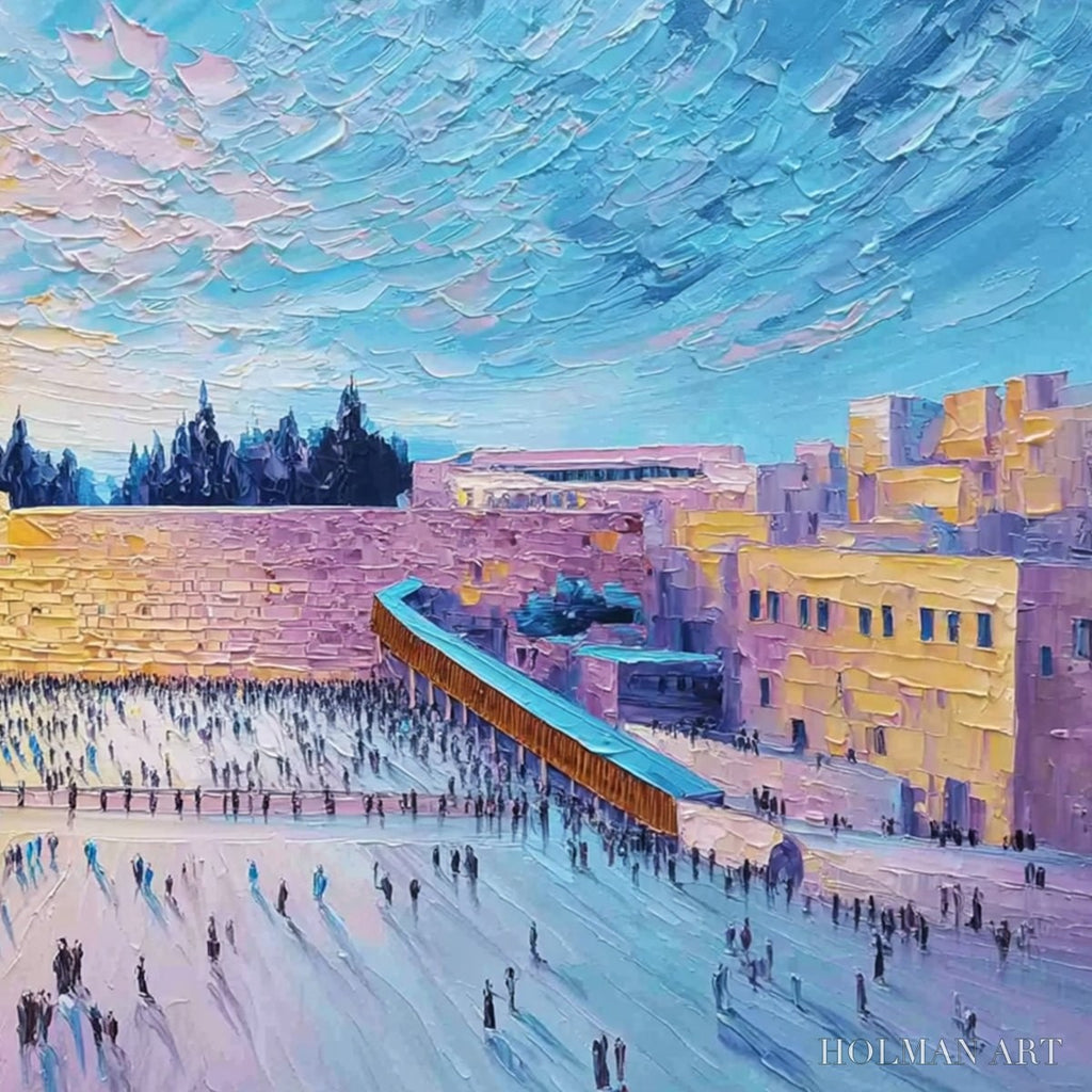 HOLMAN ART Western Wall'S Embrace – Heavily Textured Impasto Jerusalem Cityscape Painting - image 3