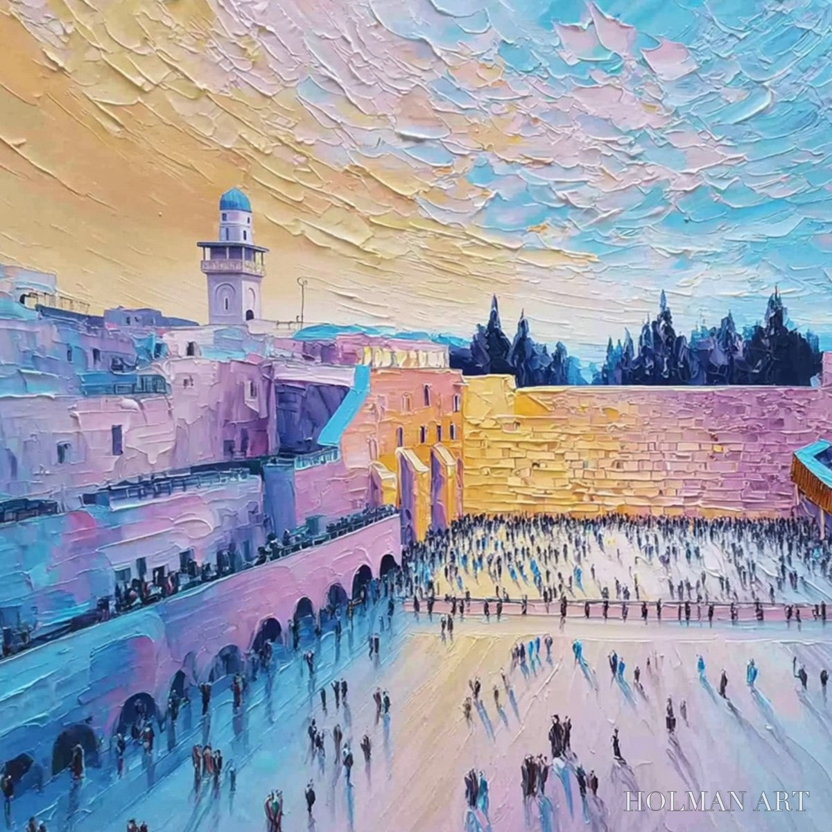 HOLMAN ART Western Wall'S Embrace – Heavily Textured Impasto Jerusalem Cityscape Painting - image 5