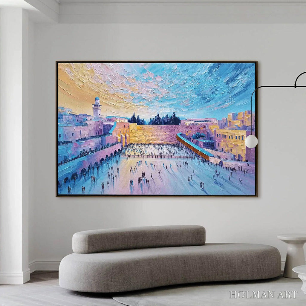 HOLMAN ART Western Wall'S Embrace – Heavily Textured Impasto Jerusalem Cityscape Painting - image 6