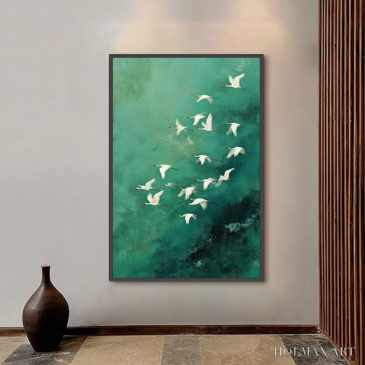 HOLMAN ART Celestial Journey | Green Crane Abstract Vertical Oil Painting - image 2