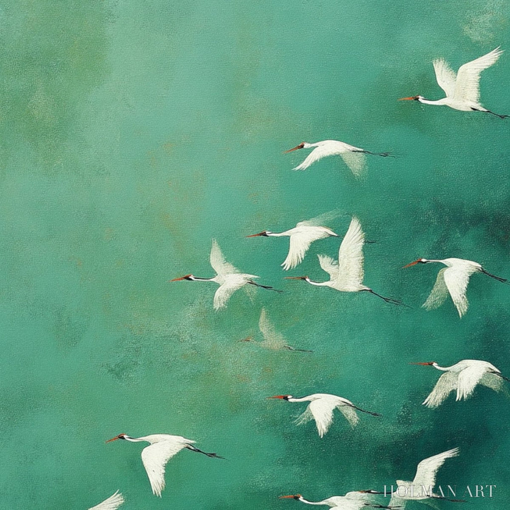 HOLMAN ART Celestial Journey | Green Crane Abstract Vertical Oil Painting - image 5