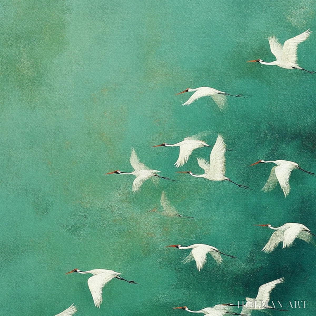 HOLMAN ART Celestial Journey | Green Crane Abstract Vertical Oil Painting - image 5