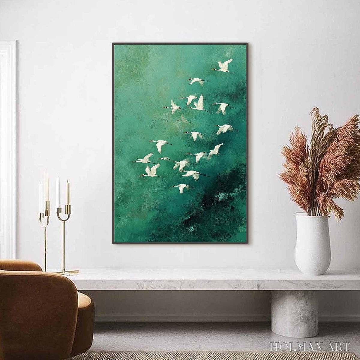 HOLMAN ART Celestial Journey | Green Crane Abstract Vertical Oil Painting - image 6