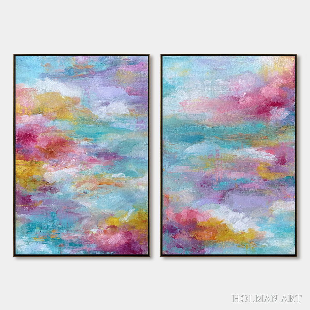 HOLMAN ART Morning Rapture – Colorful Abstract Cloudscape Painting Set of 2 - image 1