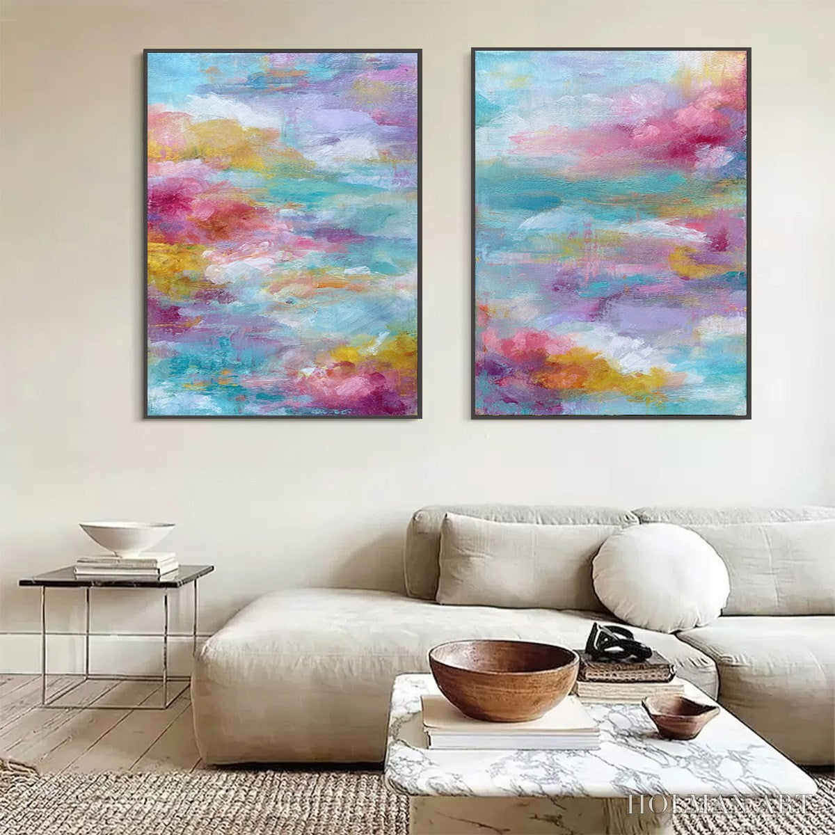 HOLMAN ART Morning Rapture – Colorful Abstract Cloudscape Painting Set of 2 - image 2