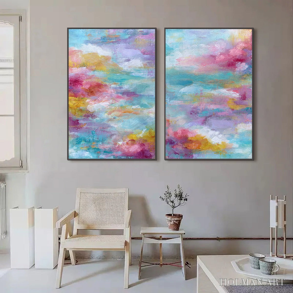 HOLMAN ART Morning Rapture – Colorful Abstract Cloudscape Painting Set of 2 - image 4