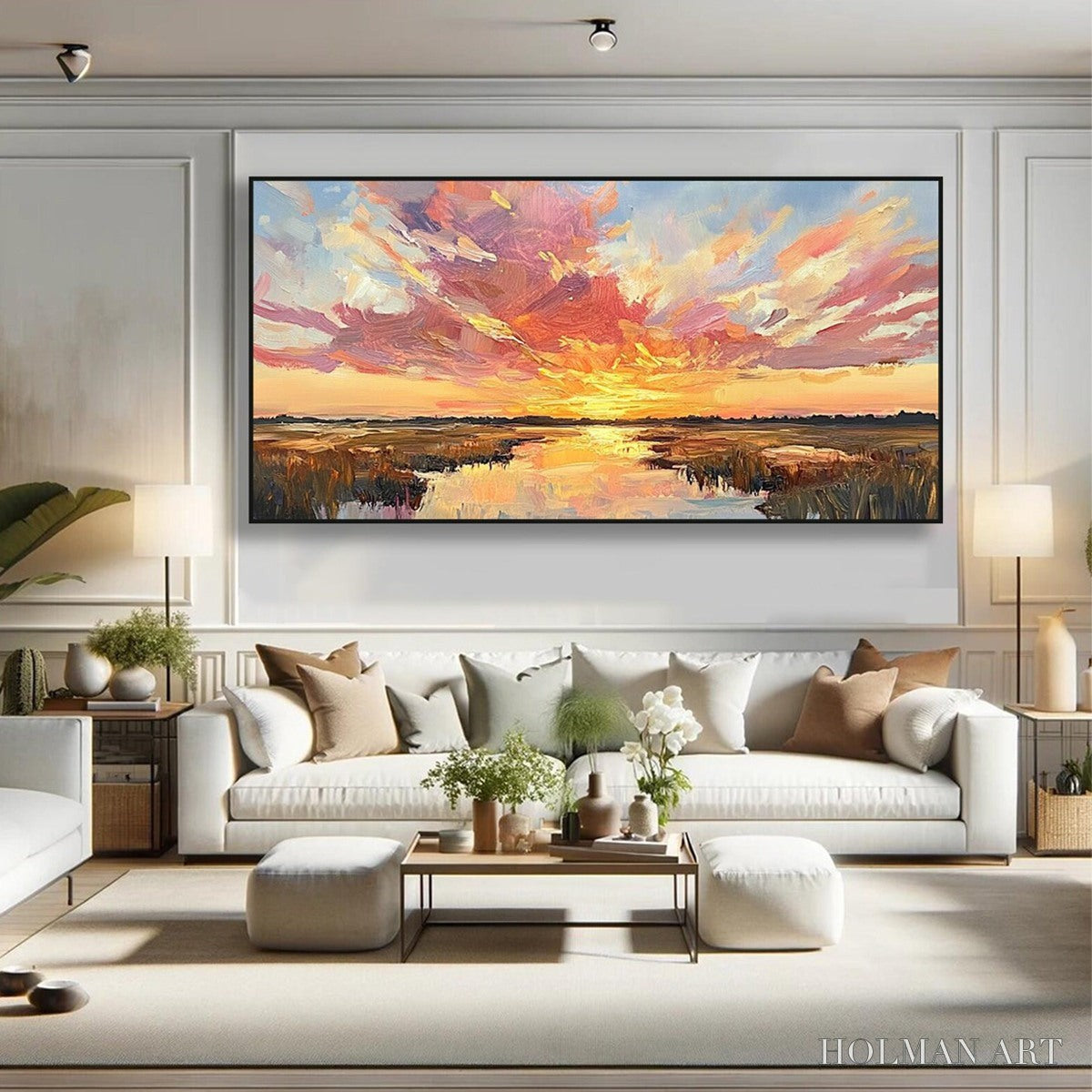 HOLMAN ART Emberglow Marsh – Colorful Palette Knife Sunset Landscape Painting - image 2