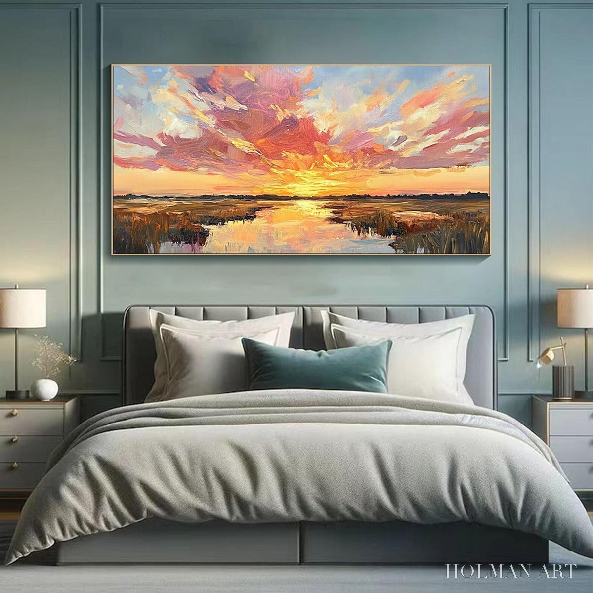 HOLMAN ART Emberglow Marsh – Colorful Palette Knife Sunset Landscape Painting - image 4