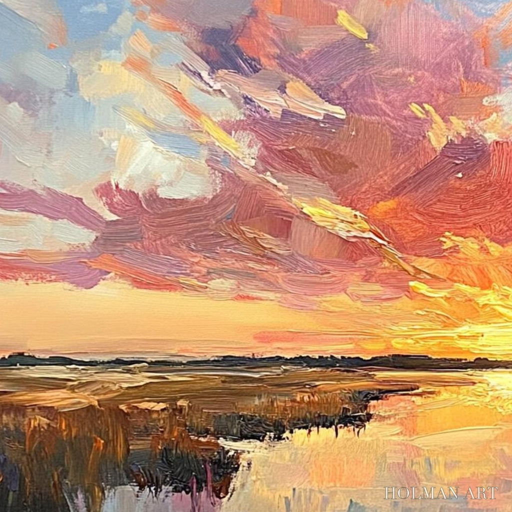HOLMAN ART Emberglow Marsh – Colorful Palette Knife Sunset Landscape Painting - image 5