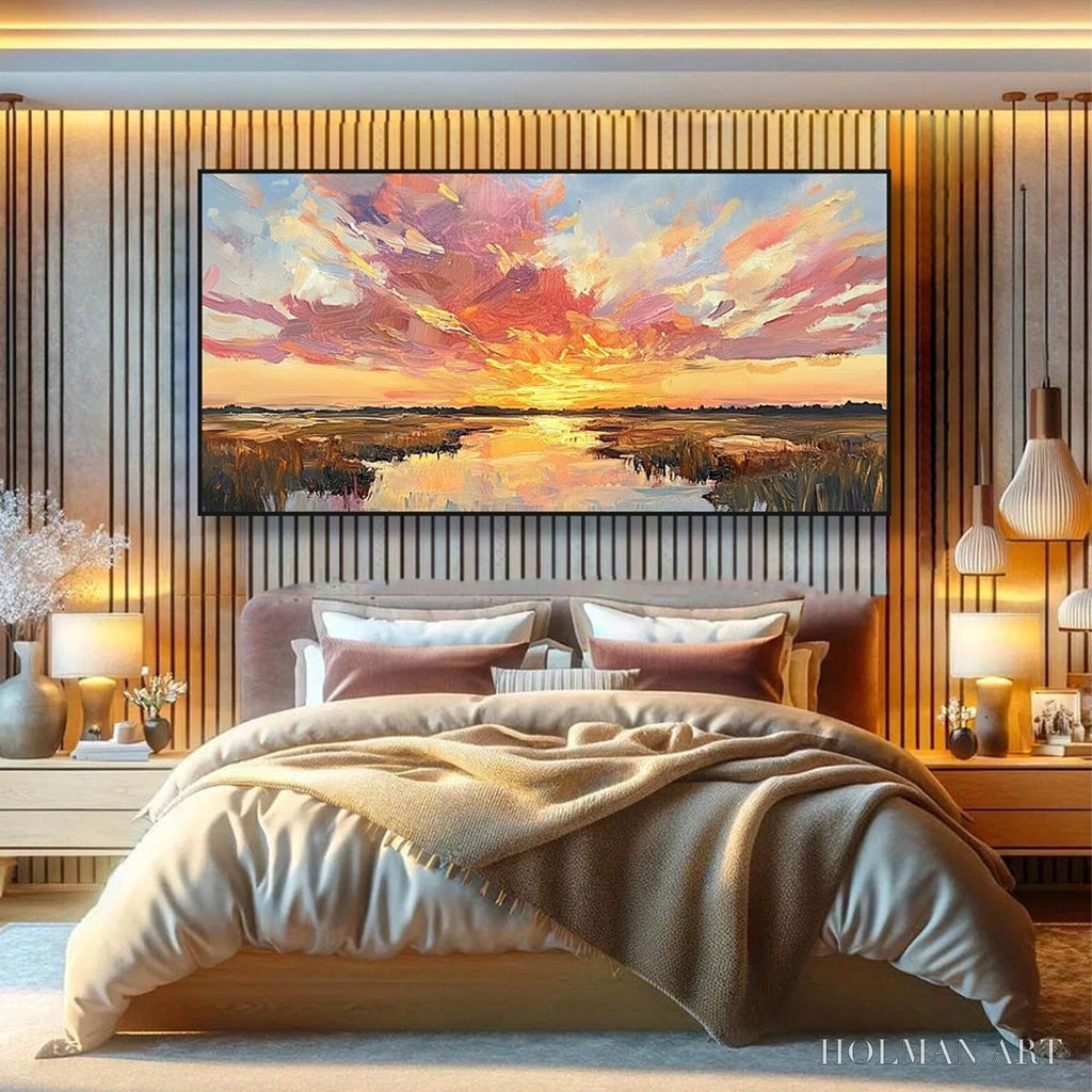 HOLMAN ART Emberglow Marsh – Colorful Palette Knife Sunset Landscape Painting - image 6