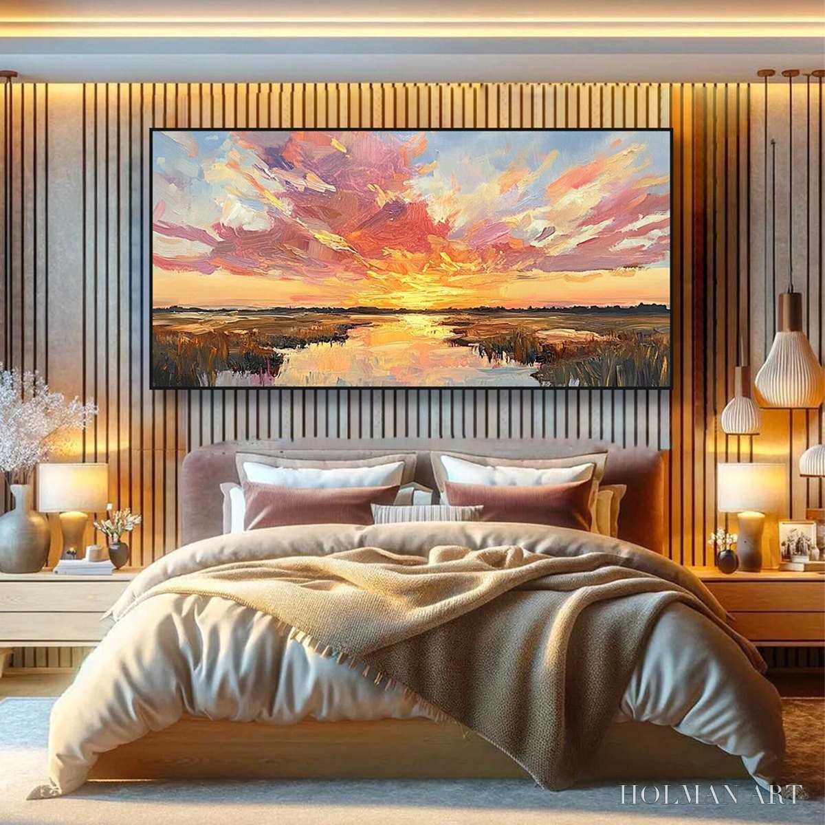HOLMAN ART Emberglow Marsh – Colorful Palette Knife Sunset Landscape Painting - image 6