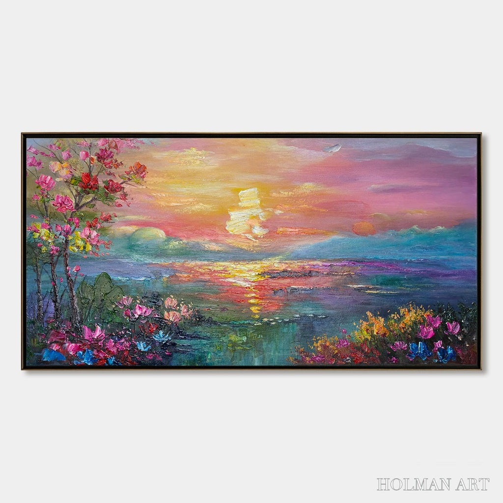 HOLMAN ART Ready to Ship | Watercolor Sunset | 20''X40'' | 50x100cm | Frameless - image 3