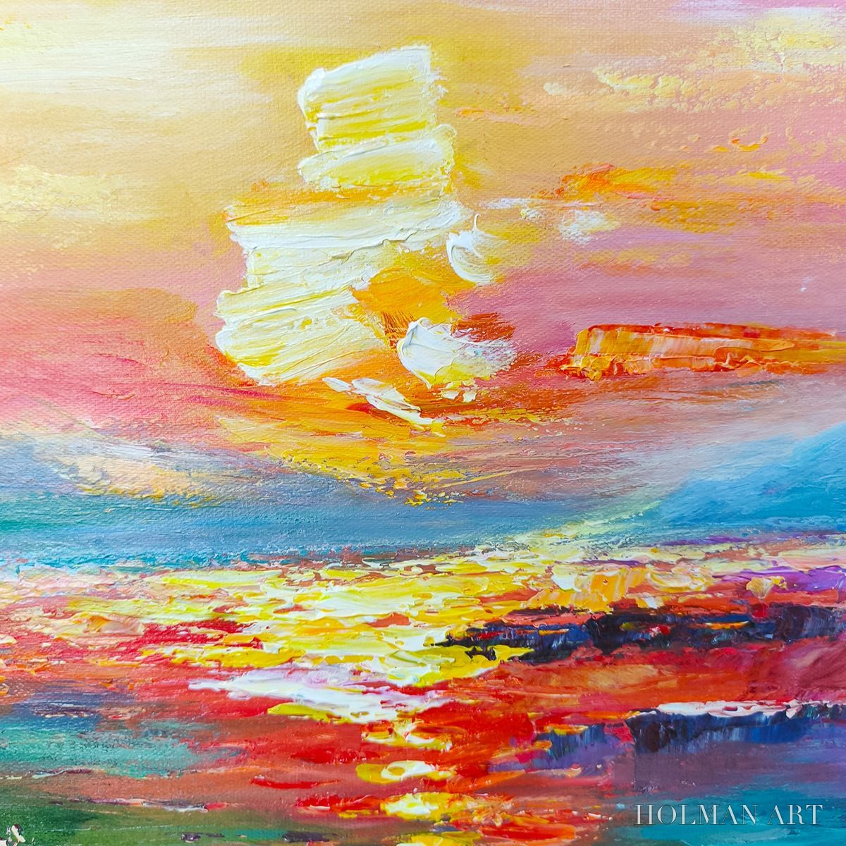 HOLMAN ART Ready to Ship | Watercolor Sunset | 20''X40'' | 50x100cm | Frameless - image 4