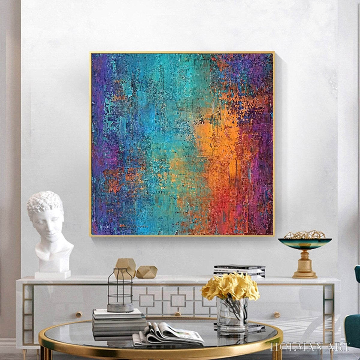 HOLMAN ART Celestial Fusion – Textured Abstract Oil Painting in Turquoise - image 2