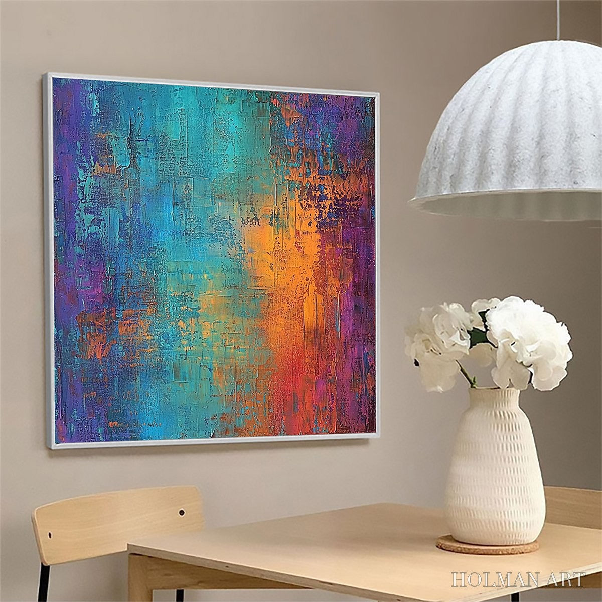 HOLMAN ART Celestial Fusion – Textured Abstract Oil Painting in Turquoise - image 3