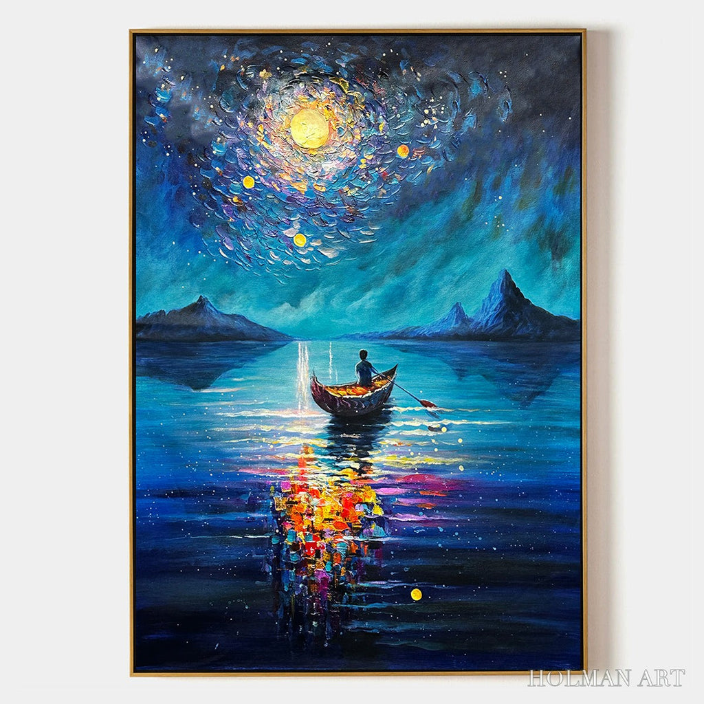 HOLMAN ART Starry Voyage – Impressionist Nightscape Oil Painting in Blue - image 1