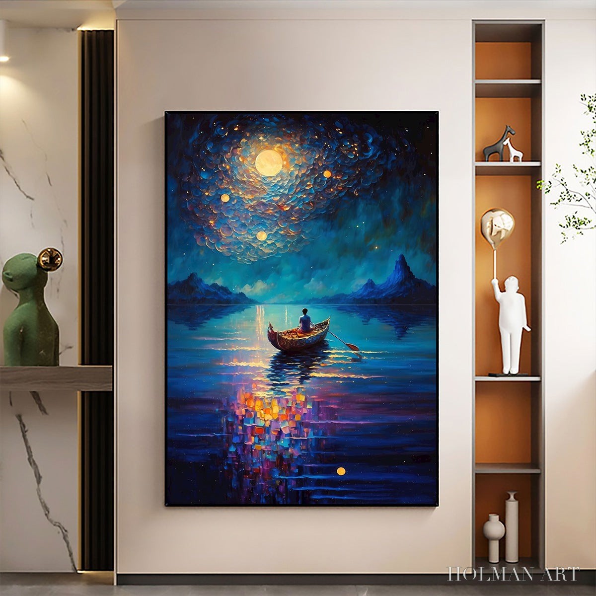 HOLMAN ART Starry Voyage – Impressionist Nightscape Oil Painting in Blue - image 2