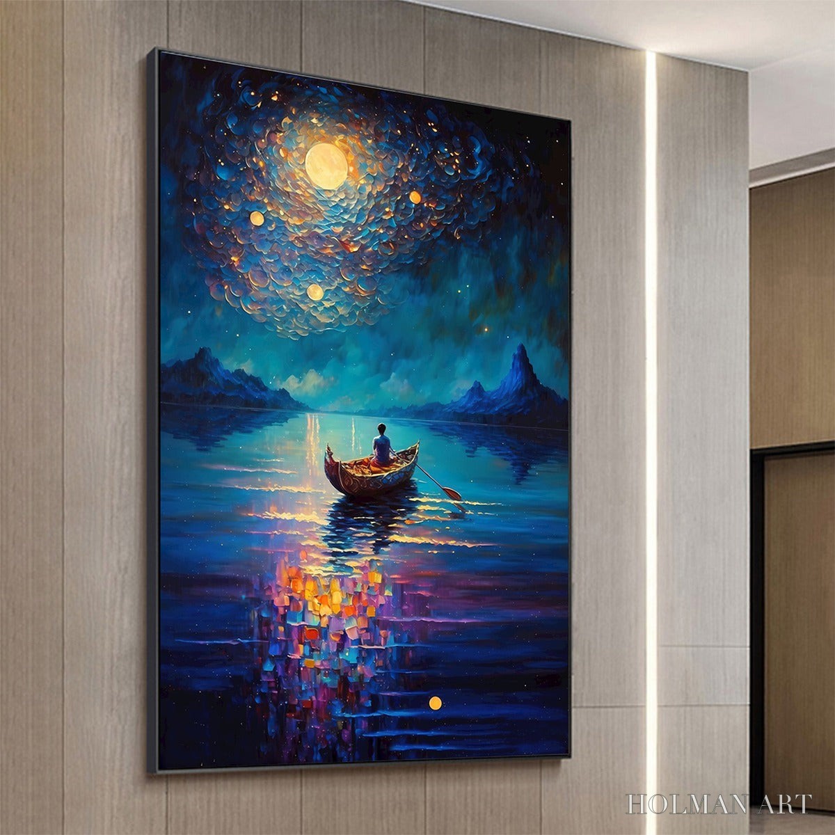 HOLMAN ART Starry Voyage – Impressionist Nightscape Oil Painting in Blue - image 4