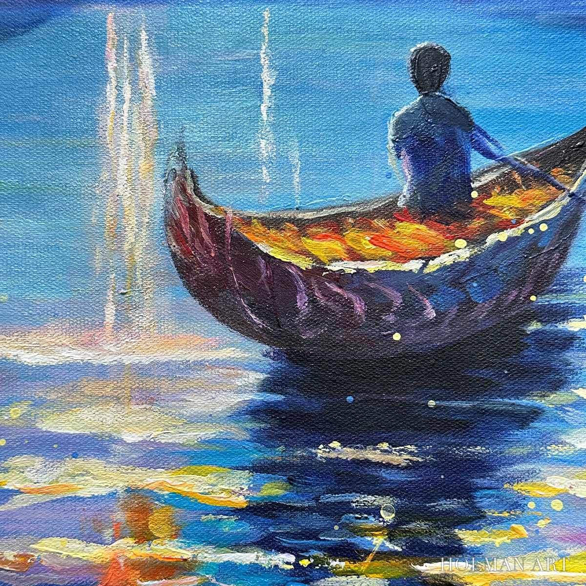 HOLMAN ART Starry Voyage – Impressionist Nightscape Oil Painting in Blue - image 5