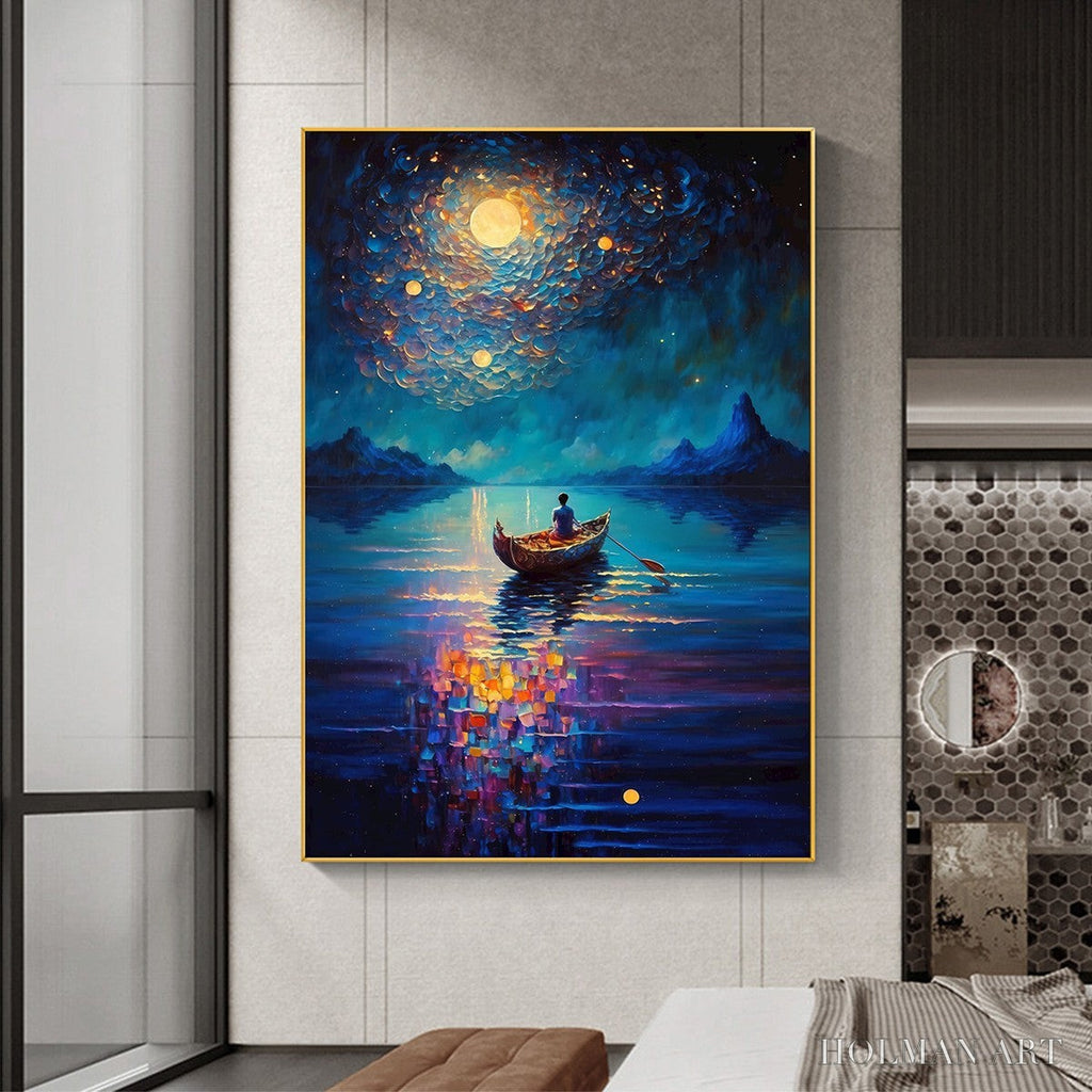 HOLMAN ART Starry Voyage – Impressionist Nightscape Oil Painting in Blue - image 6