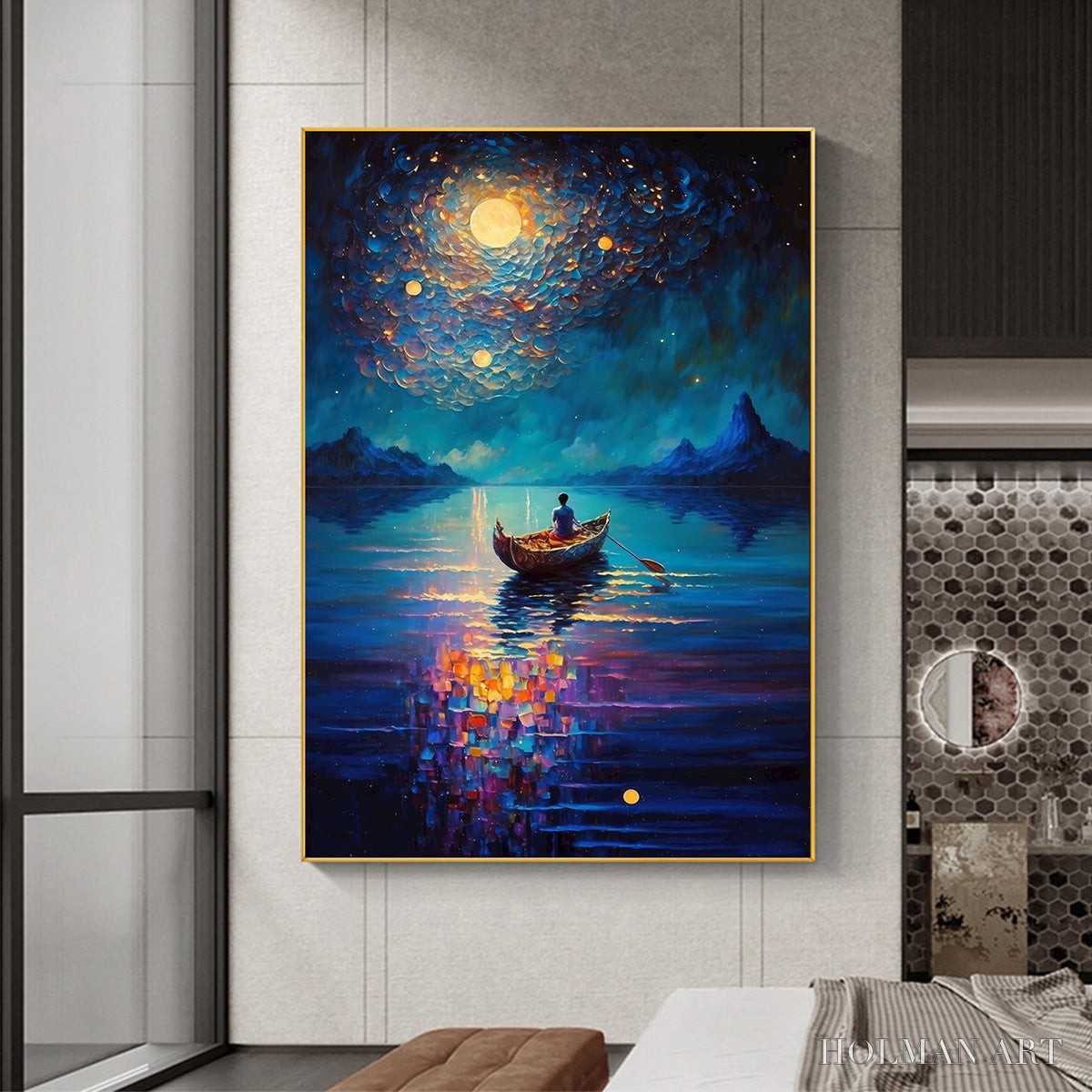 HOLMAN ART Starry Voyage – Impressionist Nightscape Oil Painting in Blue - image 6