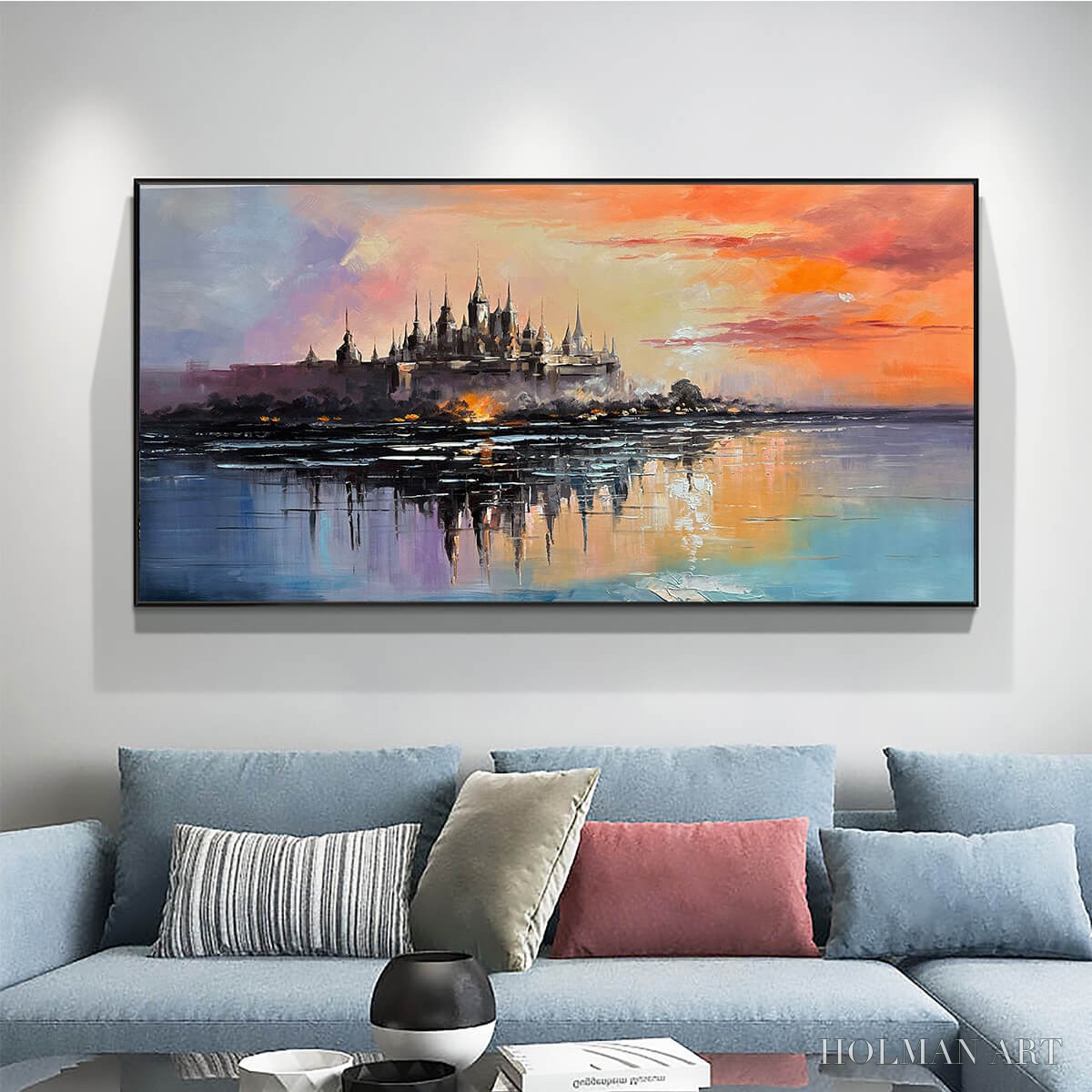 HOLMAN ART Twilight Kingdom – Panoramic Castle Landscape Oil Painting - image 2
