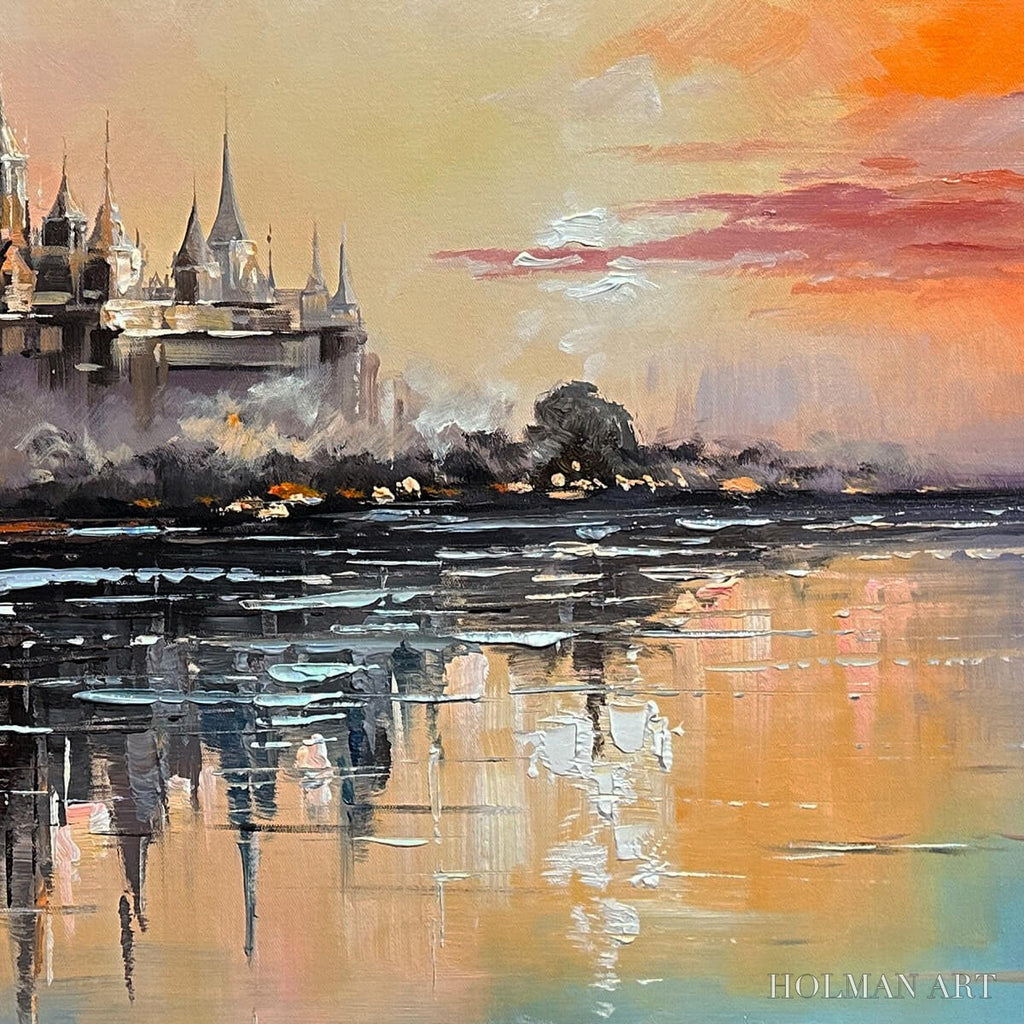HOLMAN ART Twilight Kingdom – Panoramic Castle Landscape Oil Painting - image 3
