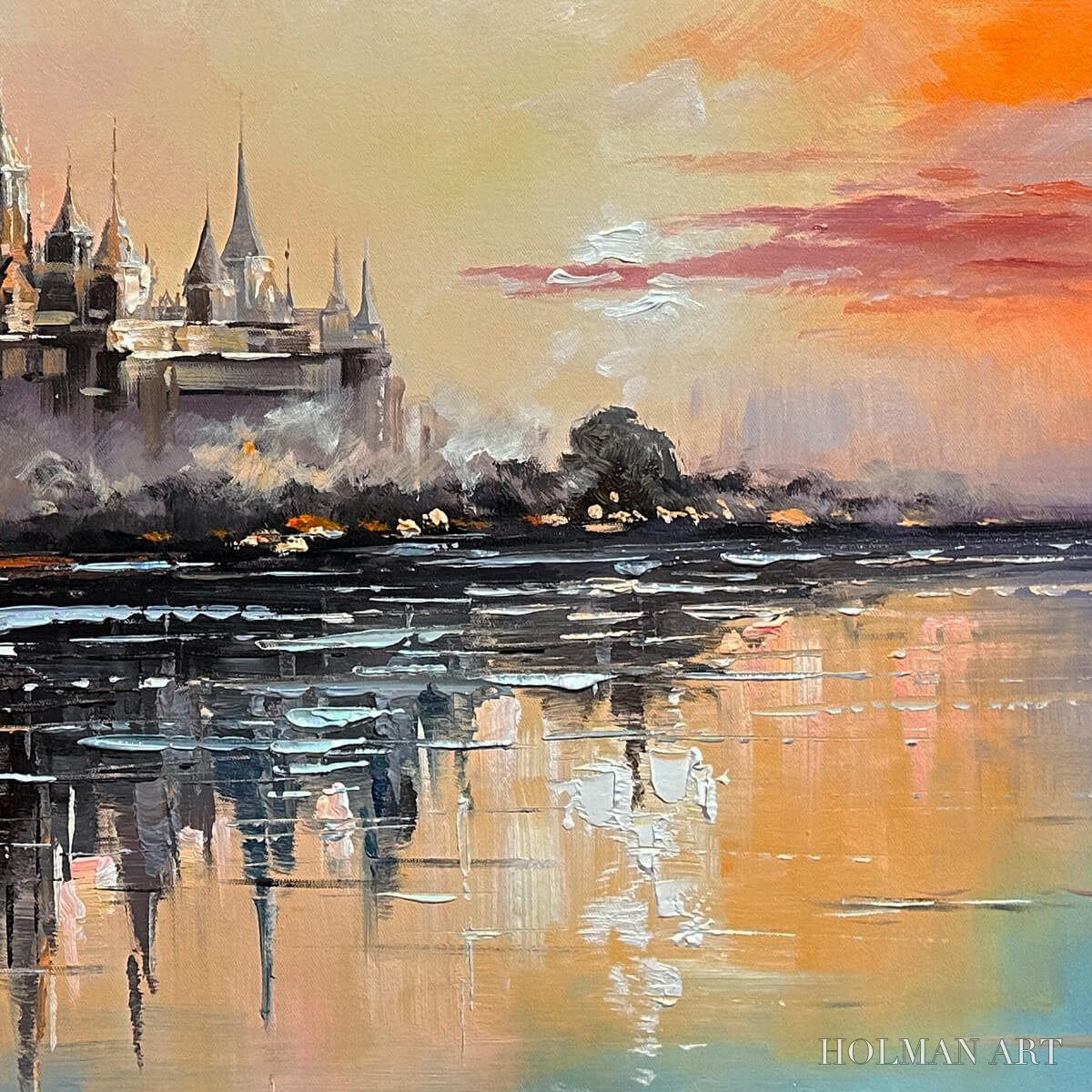 HOLMAN ART Twilight Kingdom – Panoramic Castle Landscape Oil Painting - image 3