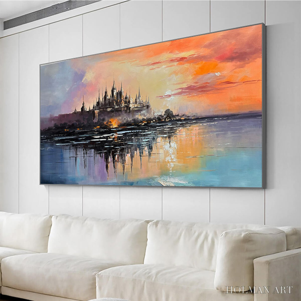 HOLMAN ART Twilight Kingdom – Panoramic Castle Landscape Oil Painting - image 4