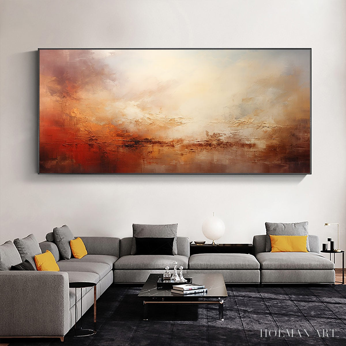HOLMAN ART Ember Sky – Abstract Landscape Textured Oil Painting in Warm Tones - image 2