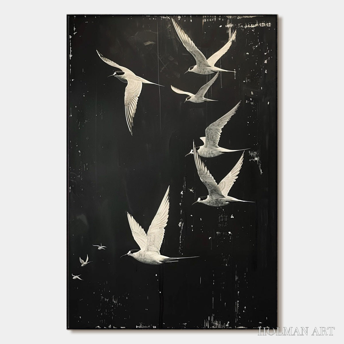 HOLMAN ART Night Flight – Monochromatic Birds in Flight Oil Painting - image 1