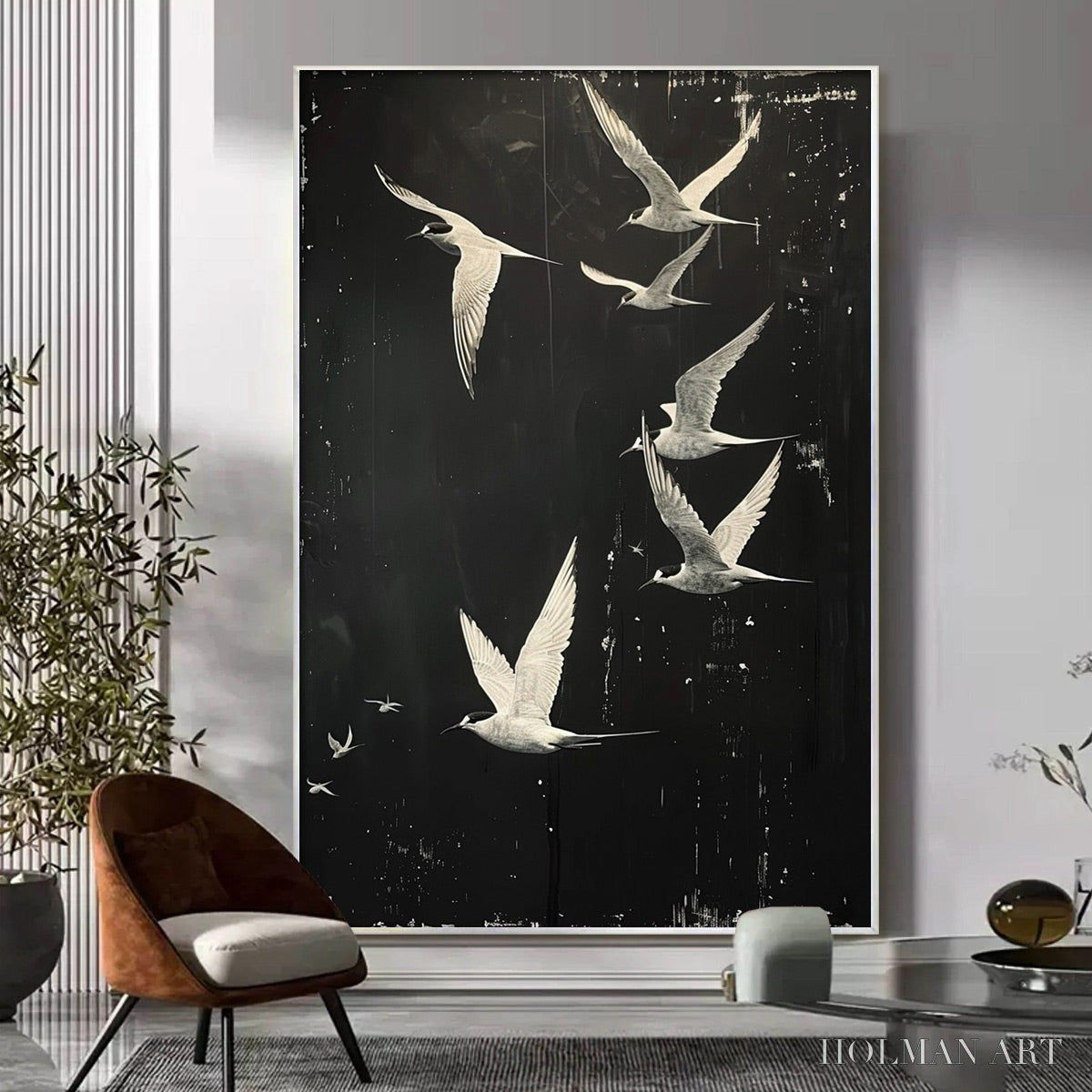 HOLMAN ART Night Flight – Monochromatic Birds in Flight Oil Painting - image 2