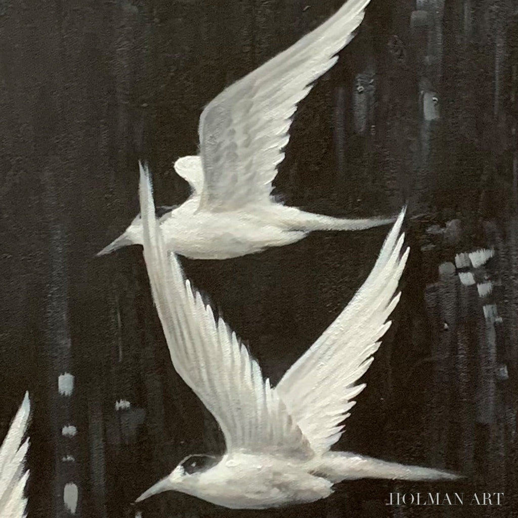 HOLMAN ART Night Flight – Monochromatic Birds in Flight Oil Painting - image 3