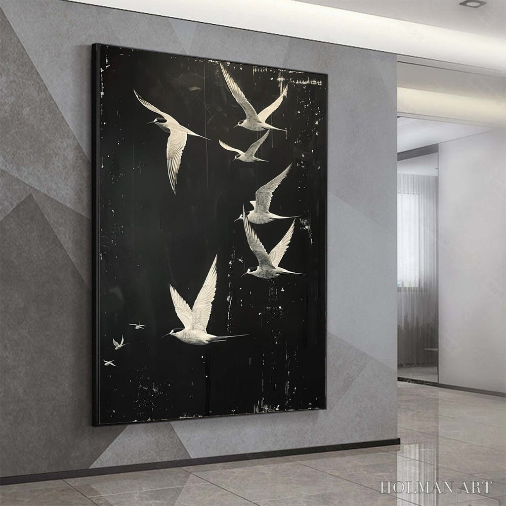 HOLMAN ART Night Flight – Monochromatic Birds in Flight Oil Painting - image 4