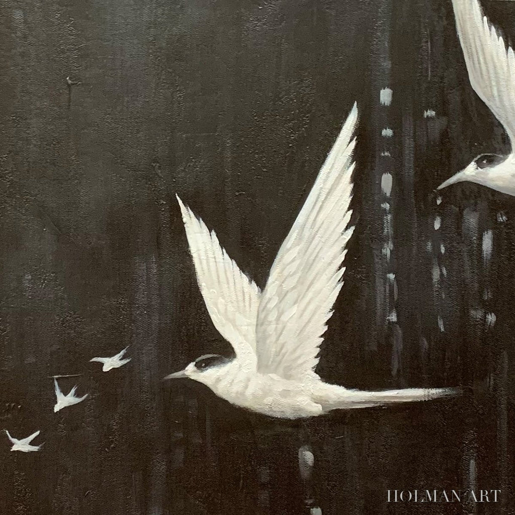HOLMAN ART Night Flight – Monochromatic Birds in Flight Oil Painting - image 5