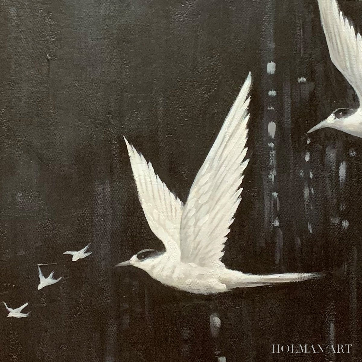HOLMAN ART Night Flight – Monochromatic Birds in Flight Oil Painting - image 5