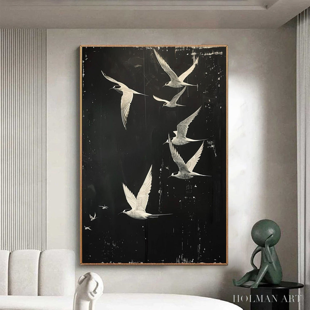 HOLMAN ART Night Flight – Monochromatic Birds in Flight Oil Painting - image 6