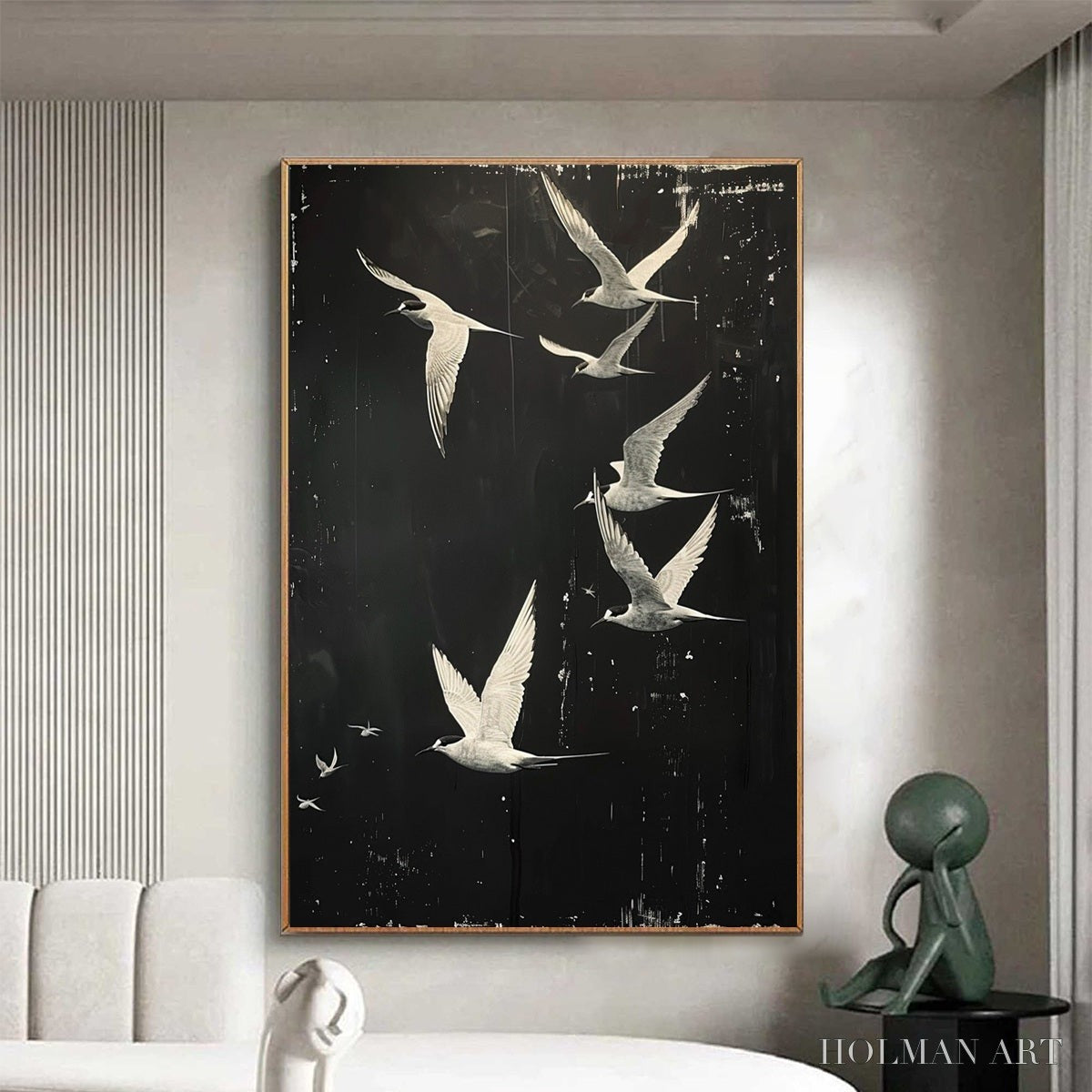 HOLMAN ART Night Flight – Monochromatic Birds in Flight Oil Painting - image 6